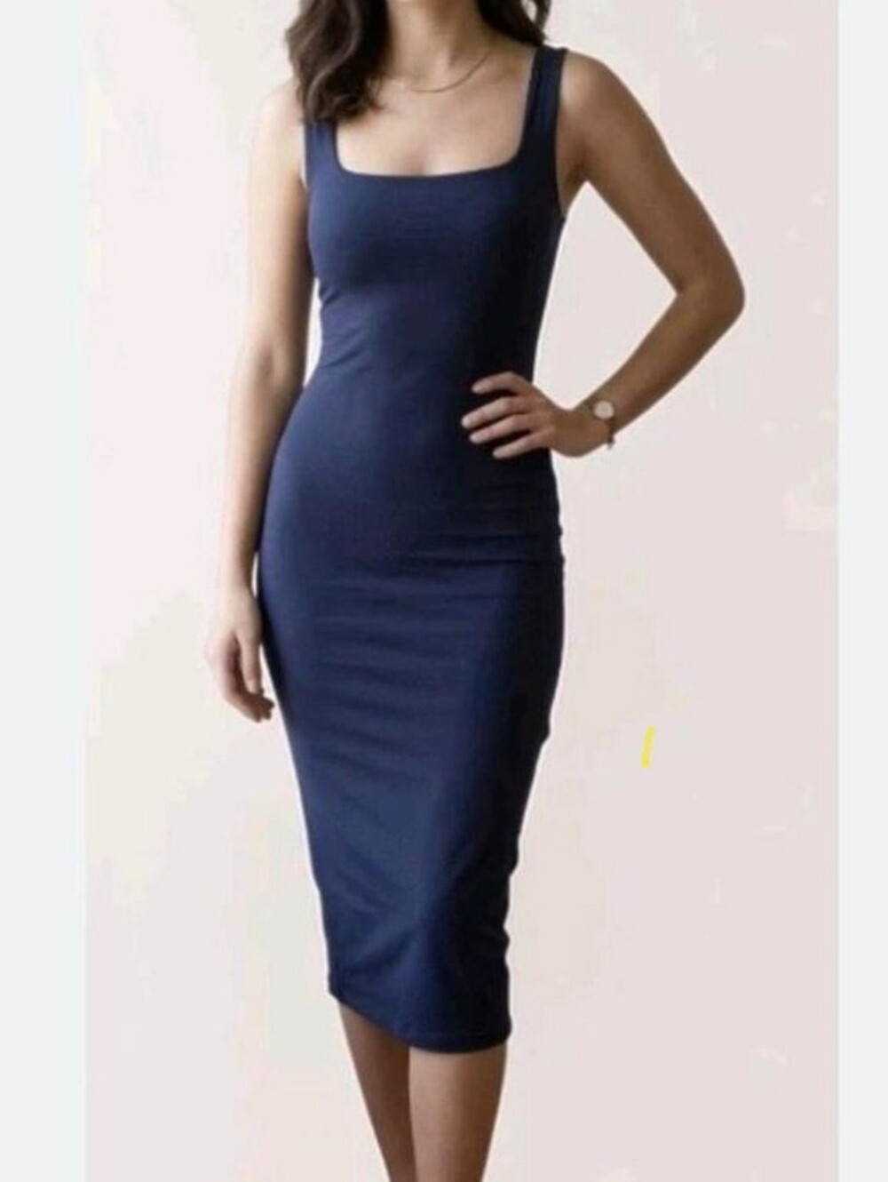 Babaton Aritzia XS Contour Square Neck Bodycon Midi Dress Navy Sleeveless
